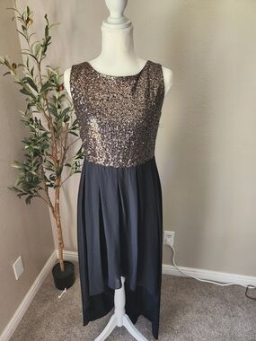 Forever 21 Bronze Sequin Bodice Navy High-Low Dress